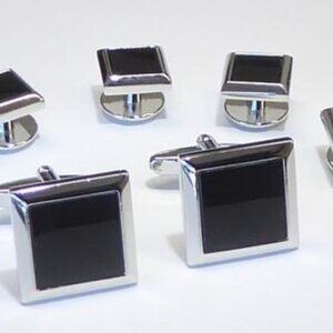 GENUINE ONYX Square/ Polish Rhodium / size 18mm Links 11mm studs